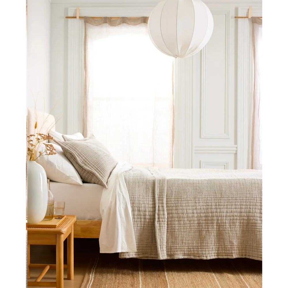 NWOT Quince 100% Organic Cotton Channel Stitch Coverlet Set King Cal King Taupe - Picture 3 of 10